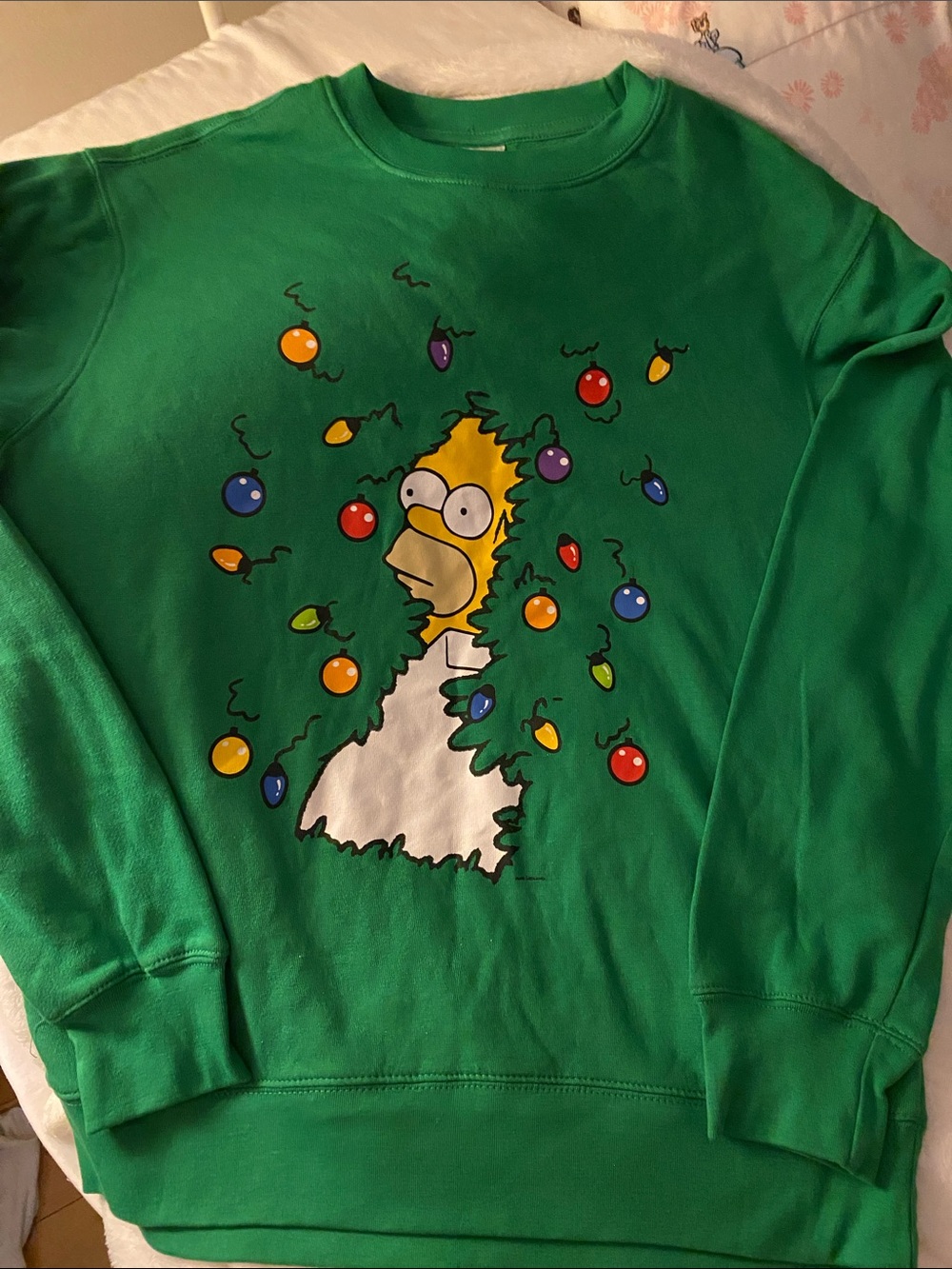 The Simpsons Men's Green Crewneck Sweatshirt with Cartoon Holiday Graphic size S